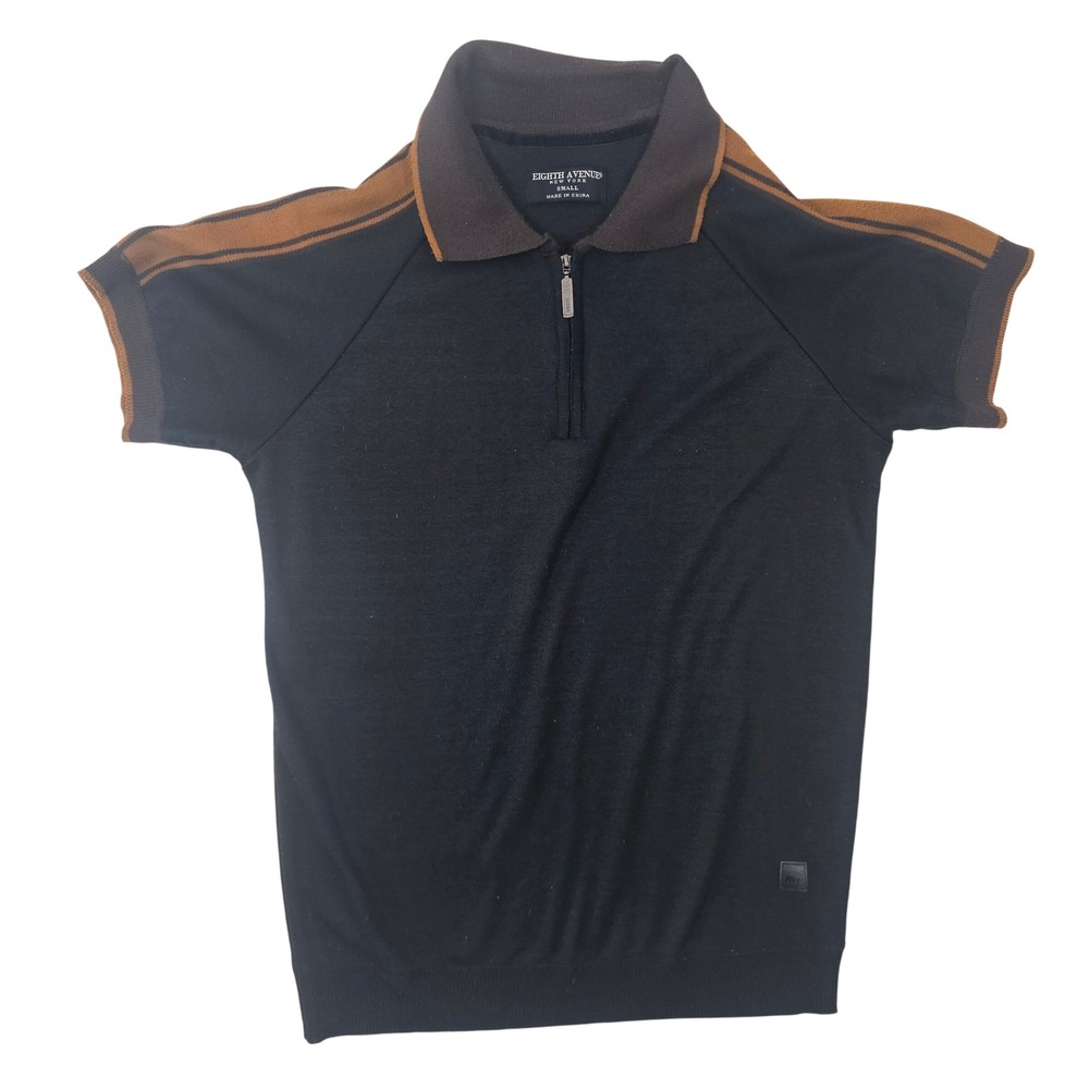 Eighth‎ Avenue New York Mens Small Navy Brown Stripe Knit Quarter Zip Polo Shirt